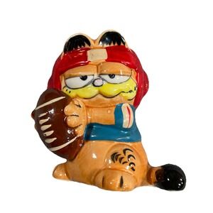 Vintage Enesco Garfield The Cat With Football 2.5" Ceramic Figurine Art Deco 70s
